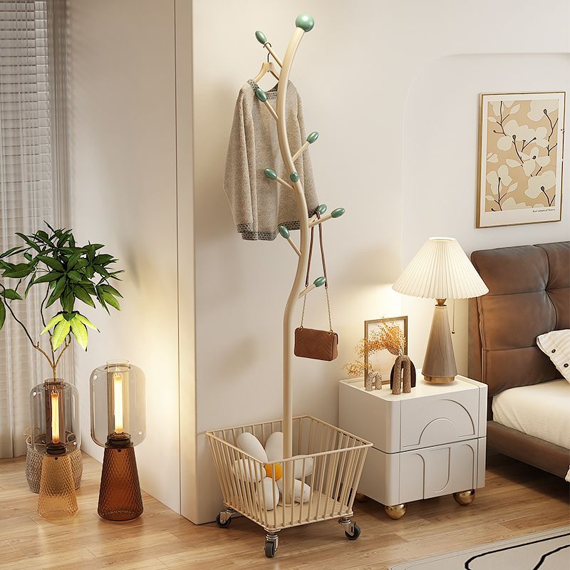 Cream-Style Bedroom Floor-Standing Clothes Rack, Floor-Standing Coat Rack, Removable Wheeled Corner Bedside Storage Basket, Dirty Clothes Basket