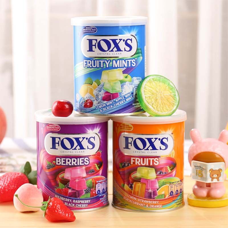 印尼进口零食FOX'S水晶果味糖果霍适什锦果汁透明硬糖多口味罐装
