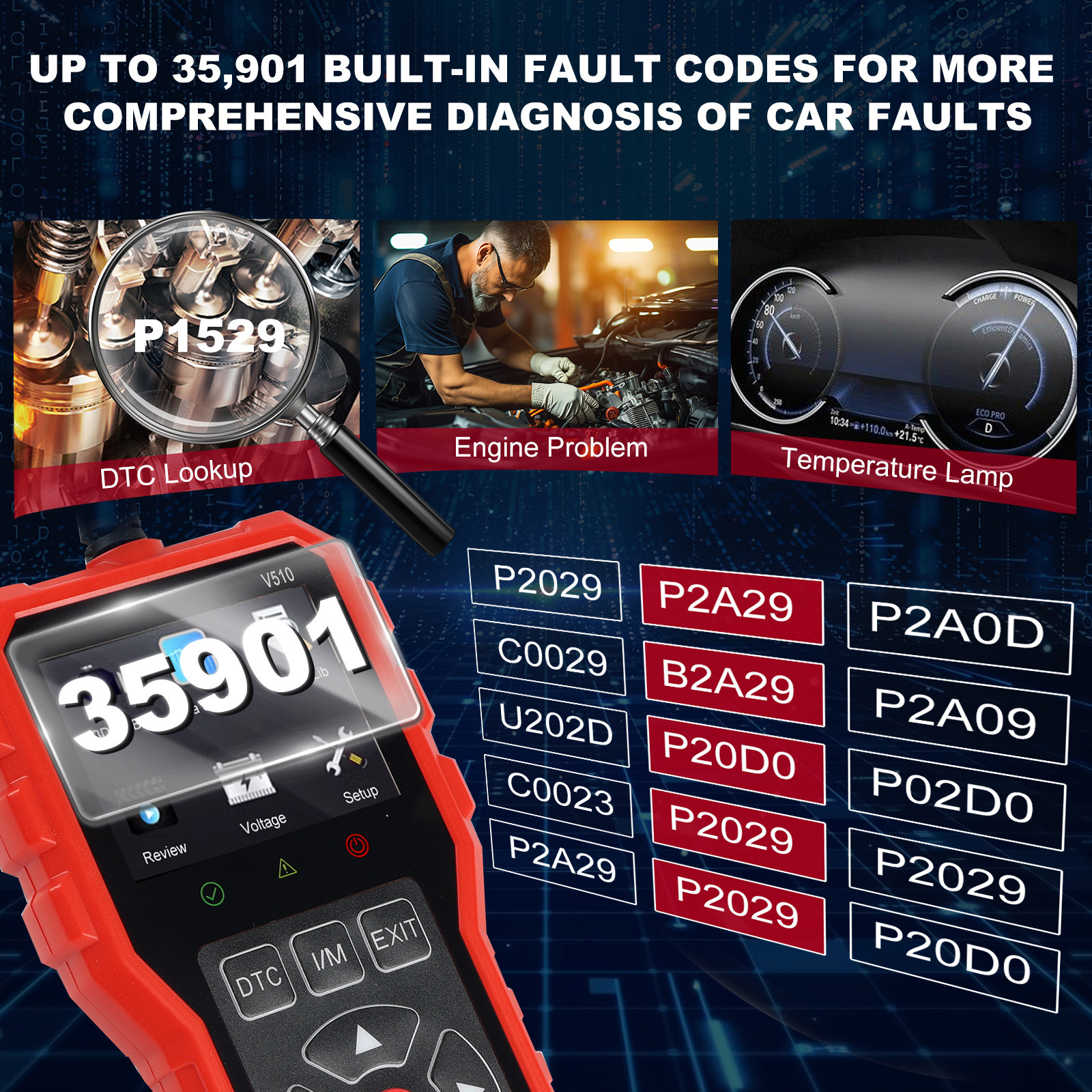 V510 Car Diagnostic Tool Tester Engine Fault Diagnostic Device Data Stream Performance Test OBD2