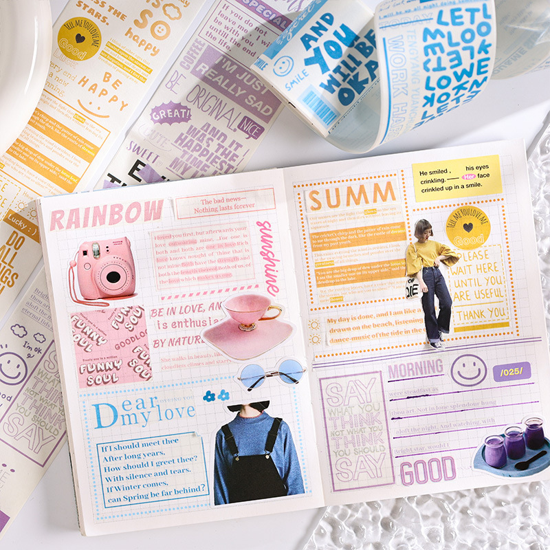 Serie de letras fantásticas cuentas de mano y cinta de papel cubierta caja diy cuentas de mano diario pegatinas transfronterizas cinta de paisaje inglés