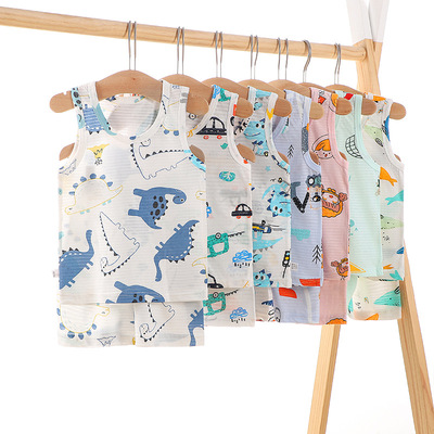 2021新款夏季儿童卡通背心汗衫短裤套装1-6岁男童女宝宝家居服