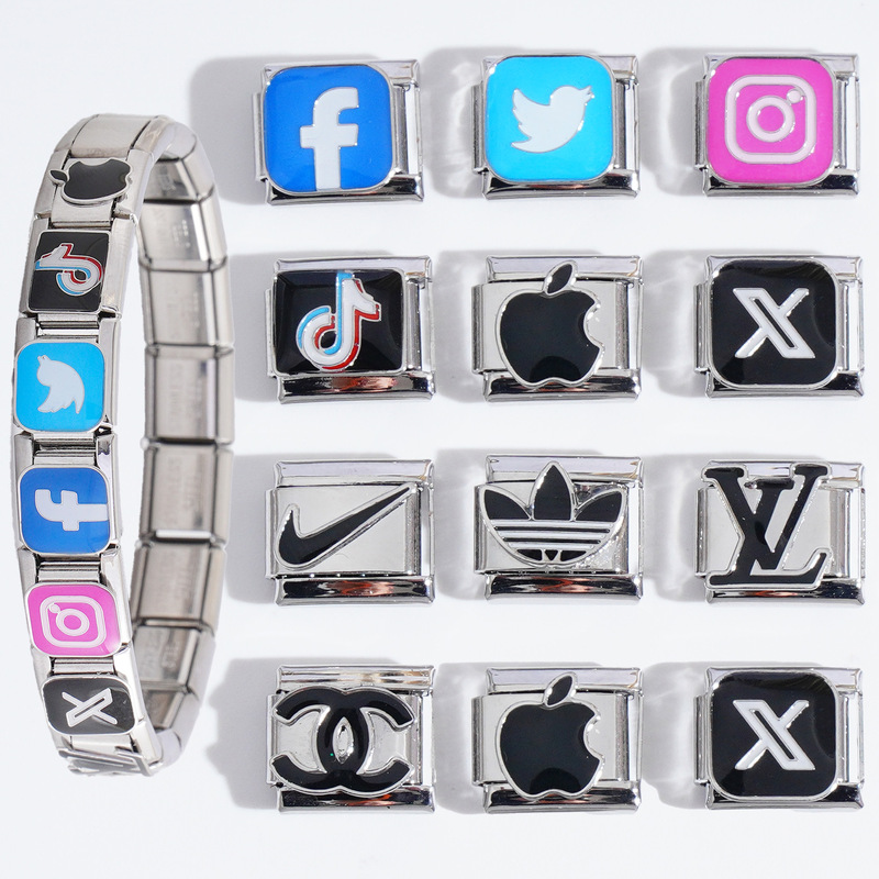 New Italian Modular Stainless Steel Color-Preserving DIY Handmade Oil-Drip Elastic Free-Combination Accessory Bracelet New Italian Modular Stainless Steel Color-Preserving DIY Handmade Oil-Drip Elastic Free-Combination Accessory Bracelet