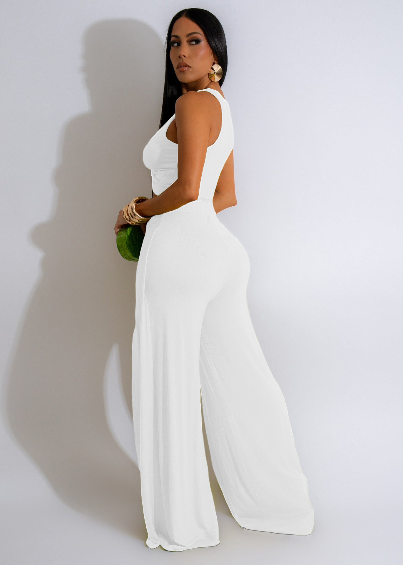 Conjunto de dos piezas de traje informal con chaleco dividido y pantalones de pierna ancha para mujer