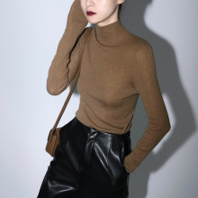 高奢羊绒真丝无缝一线成衣亲肤高领显瘦打底针织衫女秋冬款