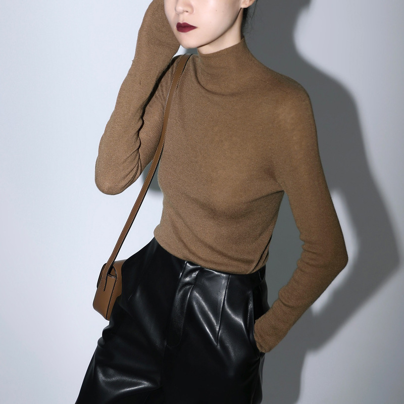 High luxury cashmere silk seamless first-line clothing skin-friendly turtleneck slimming bottoming sweater for women autumn and winter