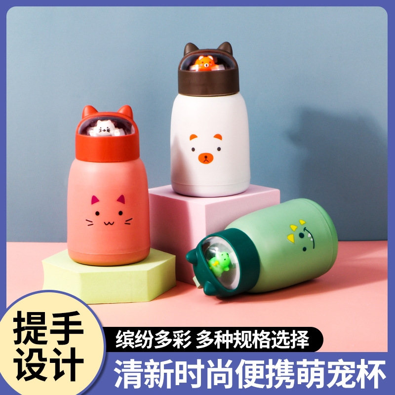 Creativo lindo mascota taza de doble capa de vidrio gran vientre taza lindo animal taza de agua estudiante tienda al por mayor promoción publicidad regalos