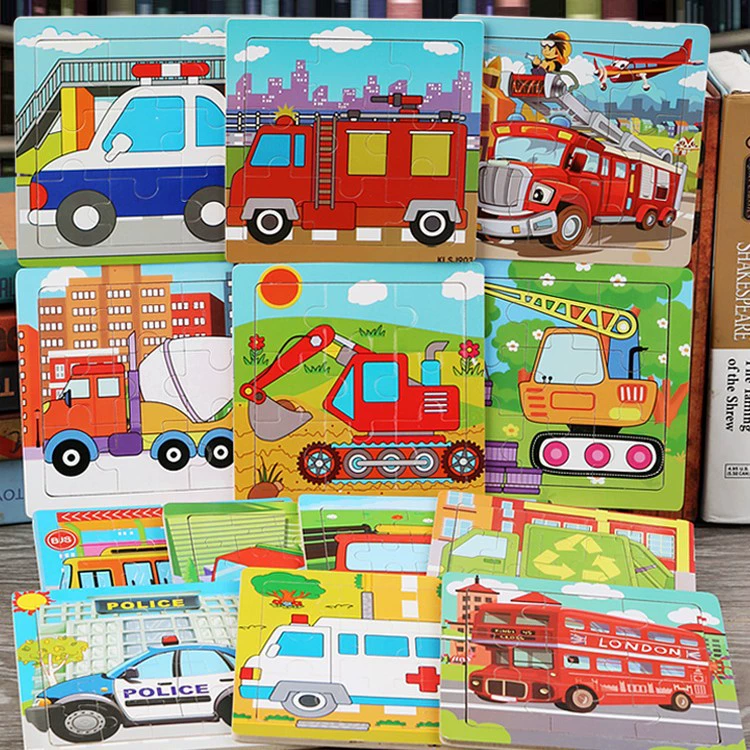 Детская головоломка строительная машина экскаватор автомобиль транспорт мальчик плоский рисунок деревянная развивающая игрушка 2-3 до 6 лет