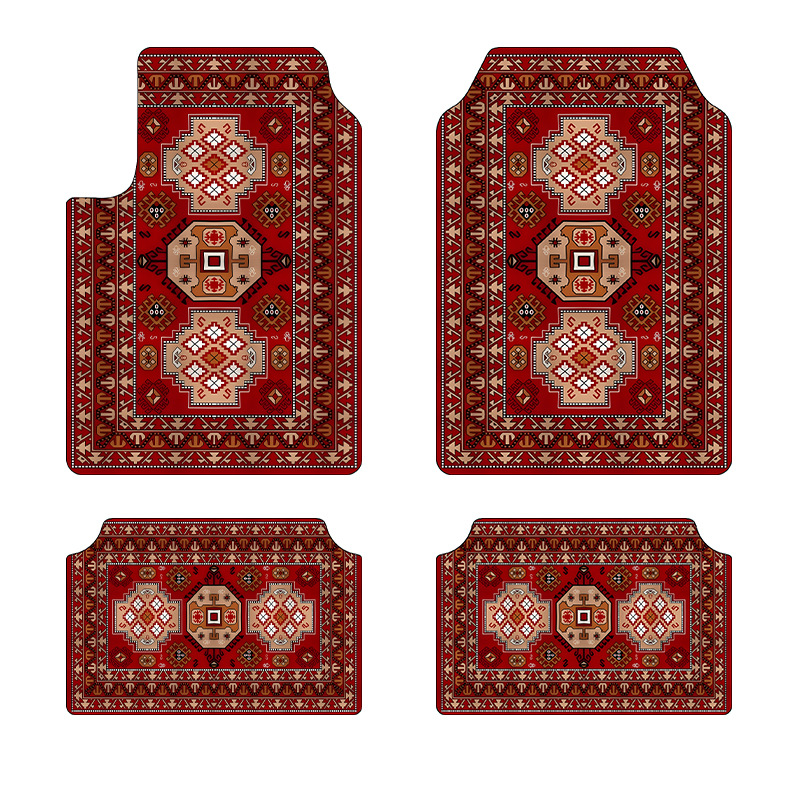 TEMU Nordic Retro Bohemian Style Car Mat Car Interior Dirt Resistant Dust Mat Rear Easy-care Four-piece Set