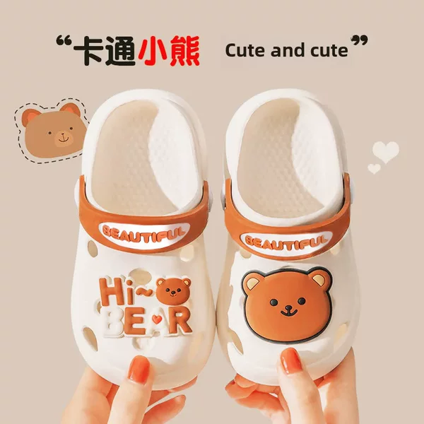 Children's Slippers Cute Cartoon Bear Non-Slip Soft Bottom Summer Slippers Boys Girls Baby Hole Shoes Kidsren