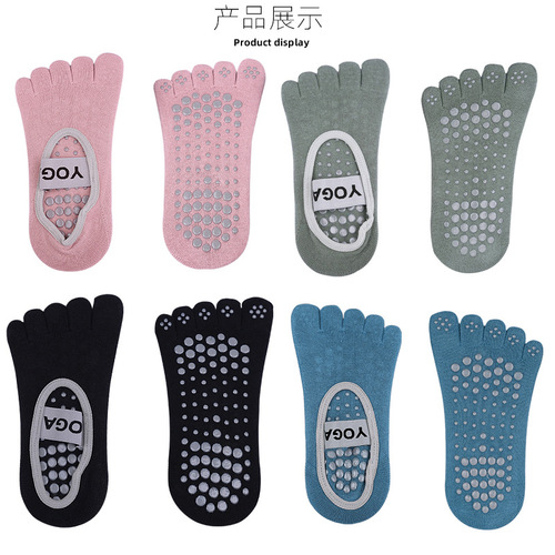 Hot selling five-toed yoga socks, soft, highly elastic, skin-friendly, sweat-catching 3D particles, non-slip, pressure-relieving soles, wide backless, split toes