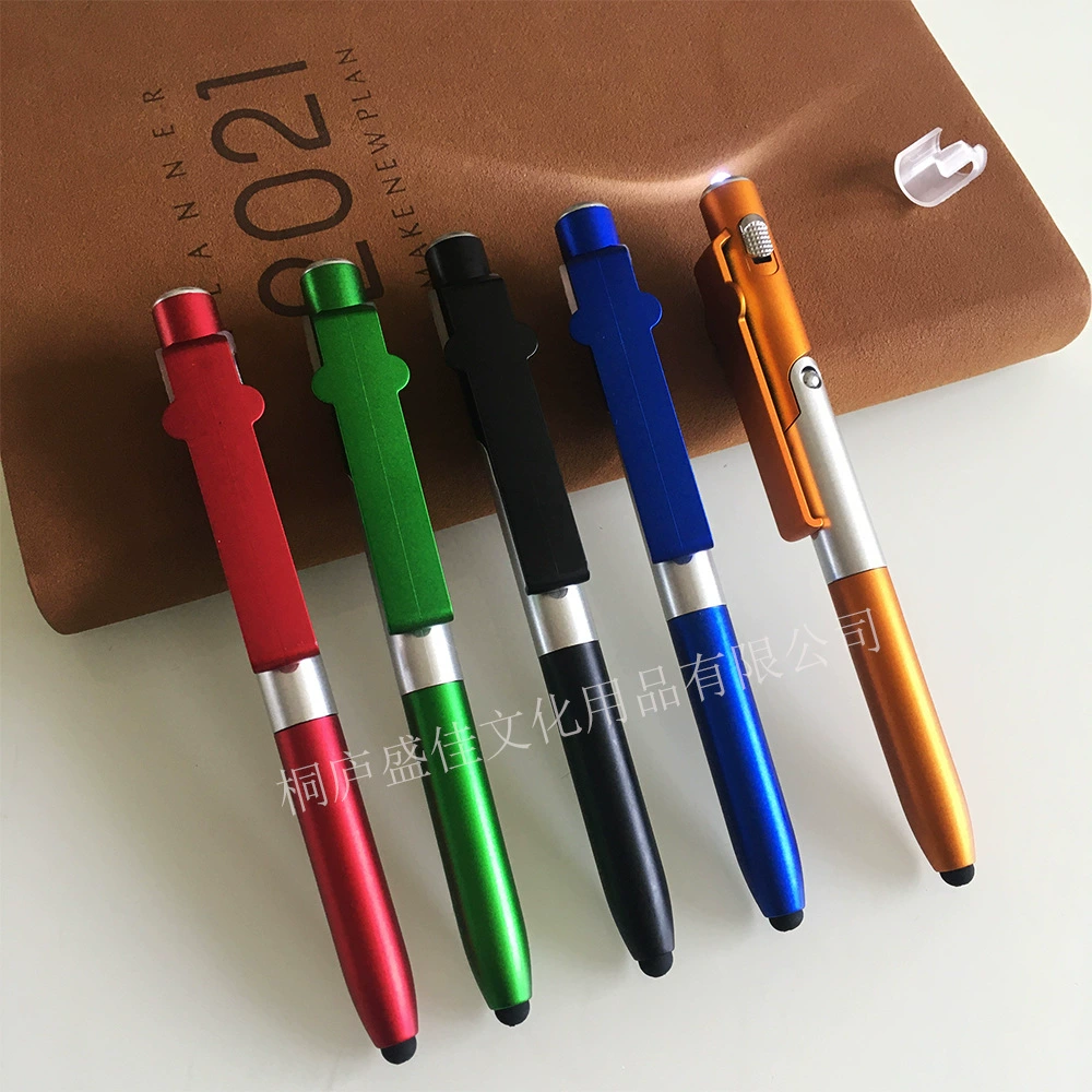 Многофункциональная подставка для мобильного телефона, складная светодиодная ручка, рекламная шариковая ручка с емкостным сенсорным экраном четыре в одном