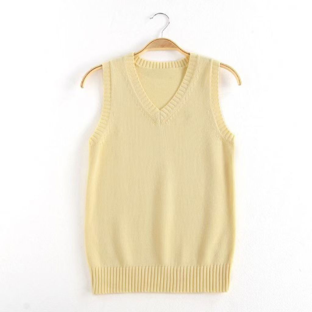 Solid Color Japanese-Style Uniform Vest Outerwear Pullover Sleeveless Collared Knit Top for Women Summer Mori Style Lazy Vest