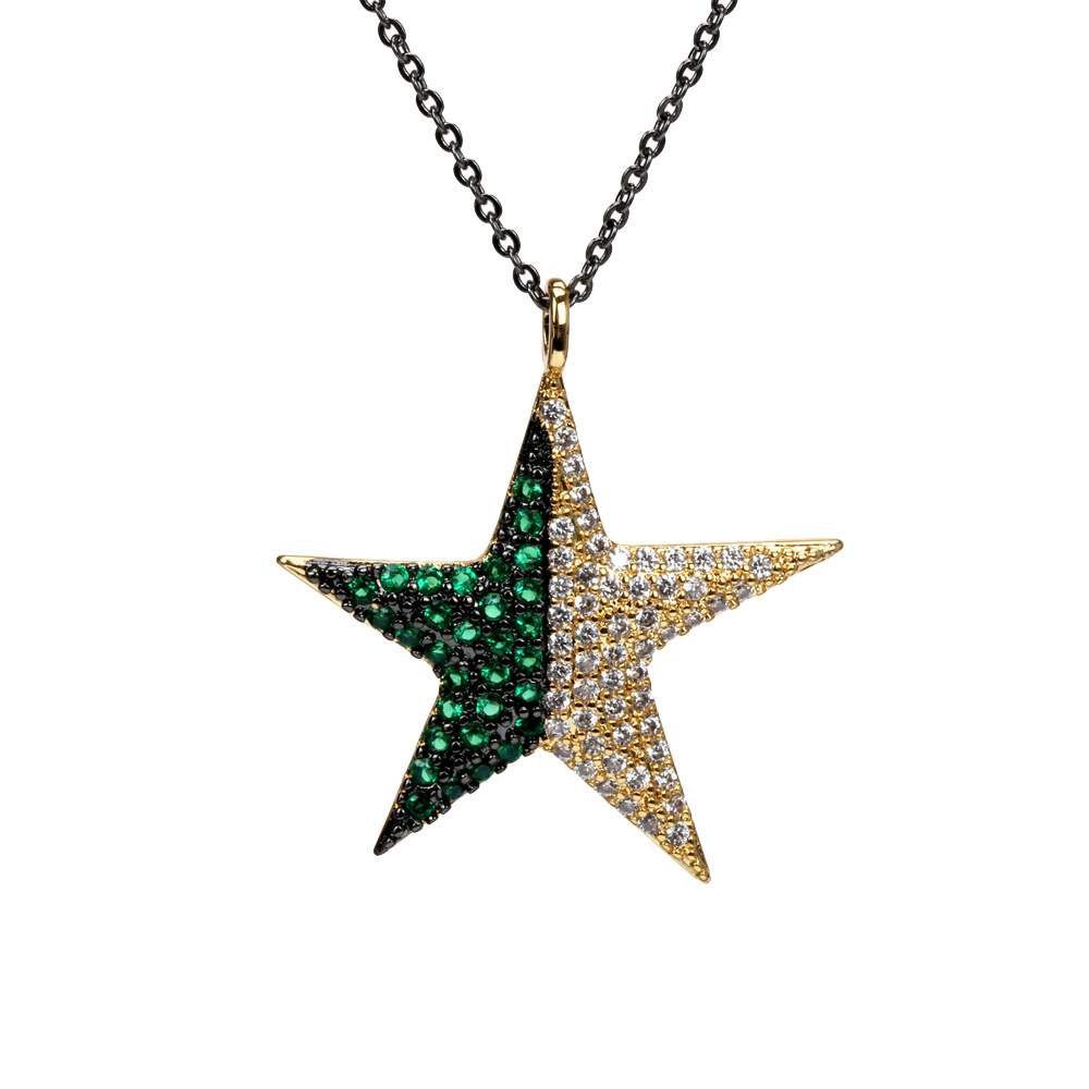 Fashion Micro-Inlaid Colorful Zircon Five-Pointed Star Pendant Necklace
