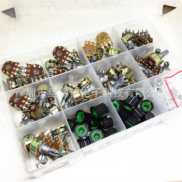 45PCS WH148 B1K/5K/10K/20K 50K 100K 1M配旋钮 双联电位器套装