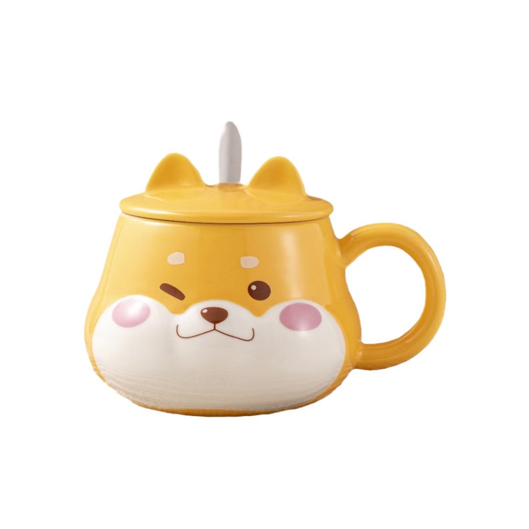 Creative Cartoon Cute Shiba Inu Mug Ceramic With Lid And Spoon Puppy-Shaped Coffee Personalized Souvenir Cup_voghion.com