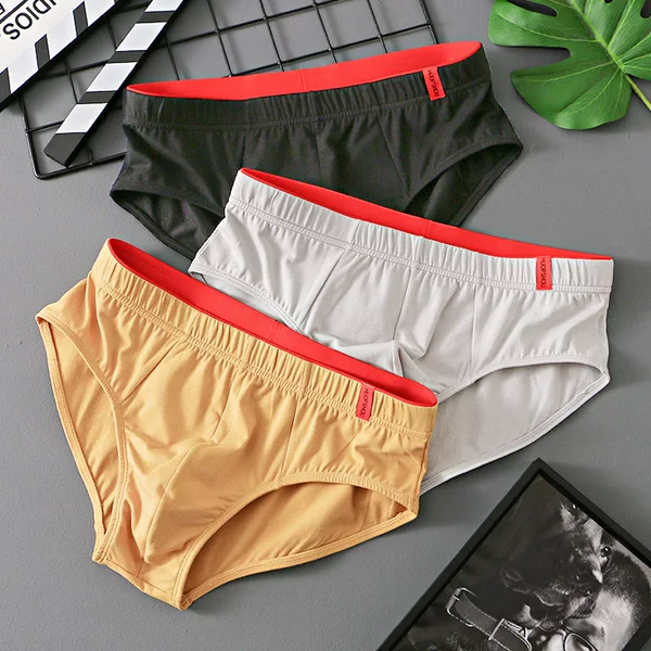 Wholesale Direct Sale Solid Color Cotton Men's Mid-Rise Trendy Breathable Briefs Dropshipping
