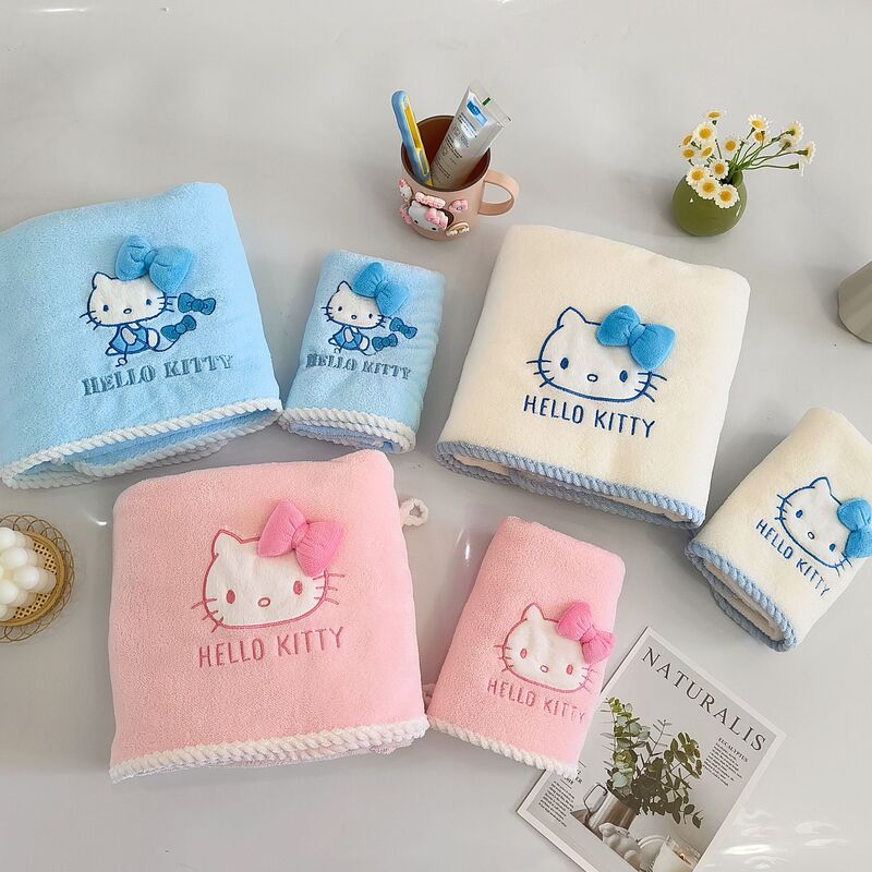 Hellokitty children's bath towel women's towel absorbent quick-drying student dormitory face towel coral fleece towel