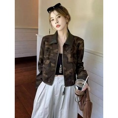 欧洲站秋季立领长袖迷彩机车服外套女2025新款气质高级感夹克上衣