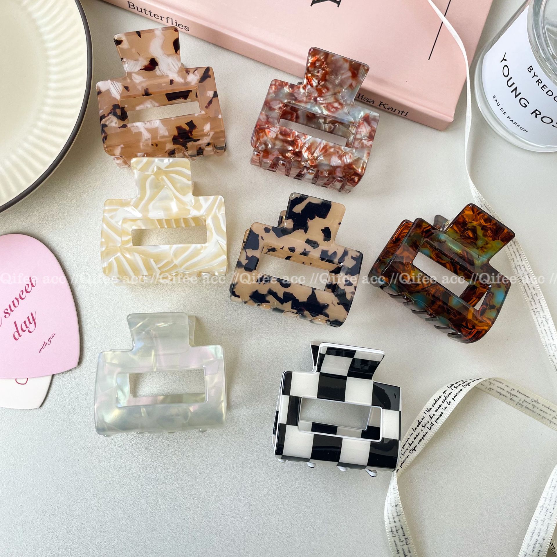 小眾chic氣質髮飾慵懶方塊抓夾 簡約洋氣發爪鯊魚抓女