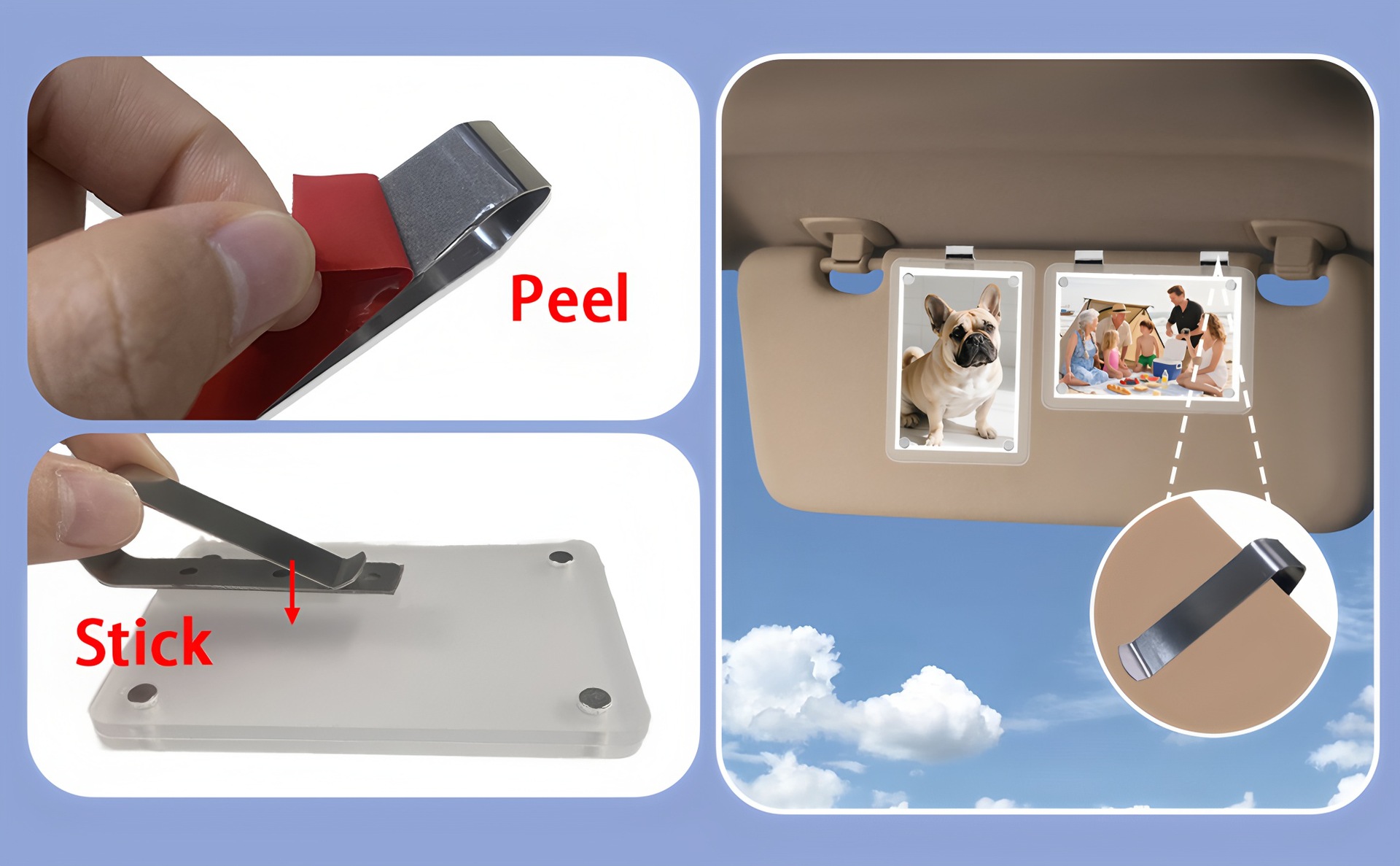 Car Sunshade Photo Clip Acrylic Quick Clip Universal DIY Car Interior Decoration Couple Family Pet Commemorative Gift