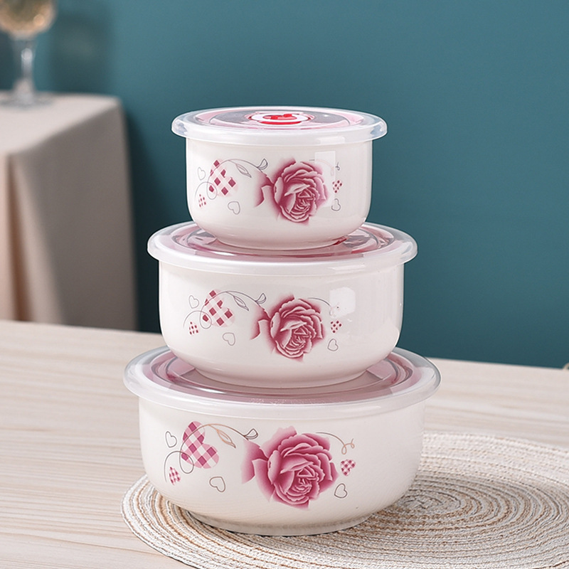 Caja de preservación de frescura, tazón de preservación de cerámica, caja de almuerzo con cubierta para microondas, congelador, tazón sellado, tazón de fideos, tazón de fideos, grado de comida