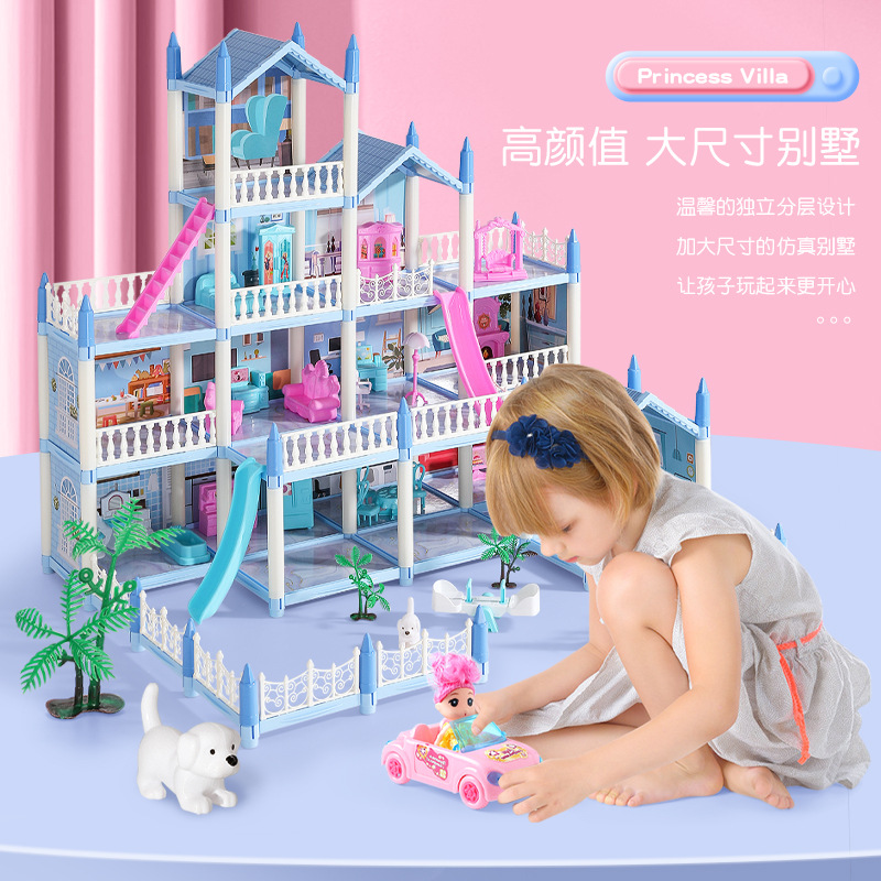 Los niños juegan a las casitas de muñecas de juguete Casa de ensueño Villa Castillo traje chica simulación DIY montado regalo de cumpleaños