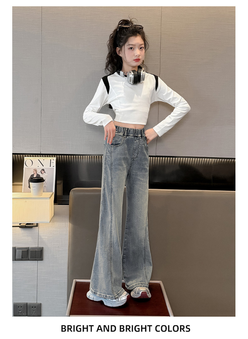 Men's Clothing Vintage Blue Flared Jeans For Kids - Stretchable Waistband, Comfortable Denim Fabric, Unisex Design For Boys & Girls (120cm-170cm)_voghion.com