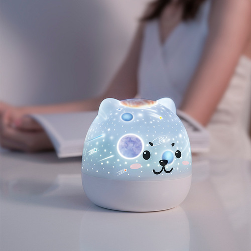 Simple cute pet projection lamp starry sky rotating music box INS style emotional atmosphere bedside colorful romantic projection lamp