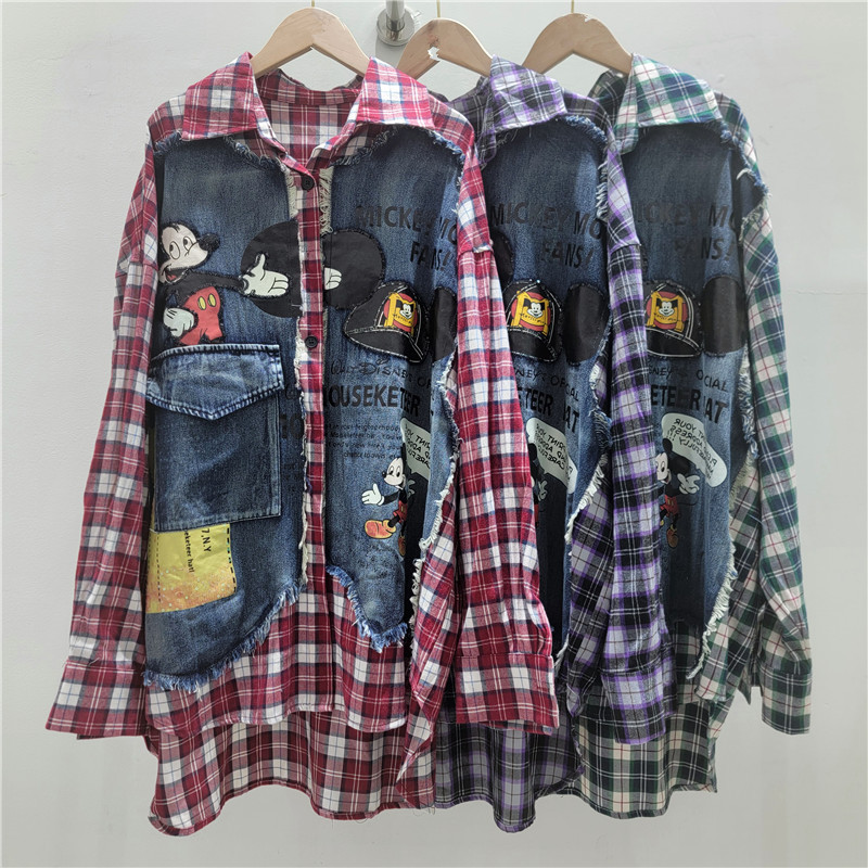2026 New Korean Style Slimming Versatile Patchwork Denim Shirt Jacket for Women Casual Trendy Stylish Shirt for Women