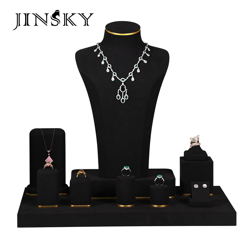 High-grade black microfiber window display props ring necklace storage rack portrait model jewelry display high cabinet rack