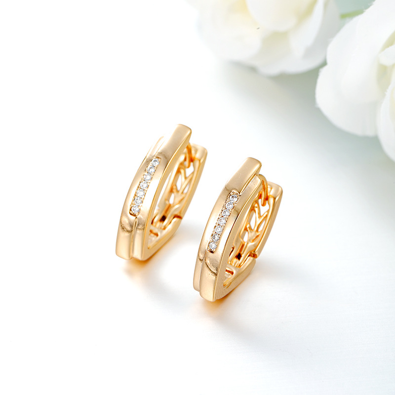 Xuping europa y americana moda transfronteriza en forma de V pendientes de orejas de zircon incrustados orejas de textura al por mayor mujeres