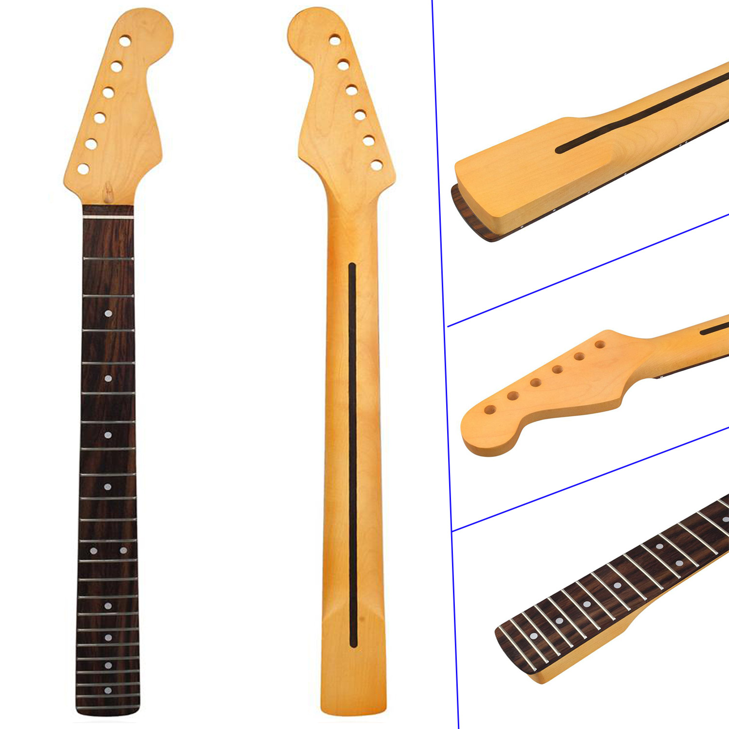 [Mate amarillento] Para ST cuello de la guitarra 22 productos cuello de la guitarra eléctrica placa de dedo de palisandro con la espalda línea media