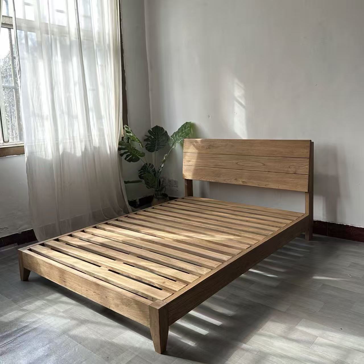 New Chinese Style Old Elm Bed Bedroom Double Bed Antique Large Bed Hotel Master Bedroom Large Bed Classical Chinese Style Thickened