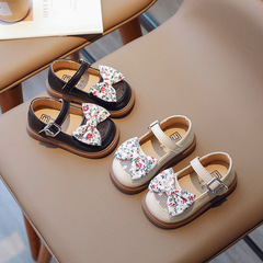 Baby shallow mouth small leather shoes 2023 spring and autumn new girls' pastoral style princess shoes baby soft bottom bow single shoes
