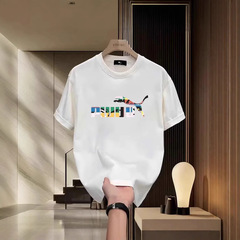 夏季男生圓領百搭短袖男寬鬆上衣時尚印花半袖2025年新款休閒