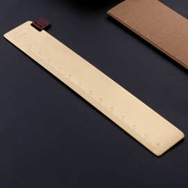 12cm黄铜尺复古国风 120mm黄铜尺PU皮革书签尺 复古尺子金属直尺