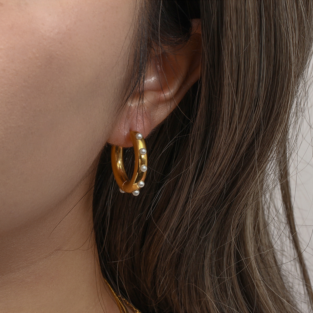 Fashion Geometric Stainless Steel Earrings Inlay Pearl Stainless Steel Earrings