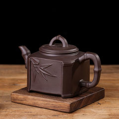 Teapot, Zisha Teapot, Large Bamboo Leaf Teapot, Yixing Handmade Zisha Clay Teapot, Ancient Style Teapot, Household Tea Set, Large Capacity Teapot
