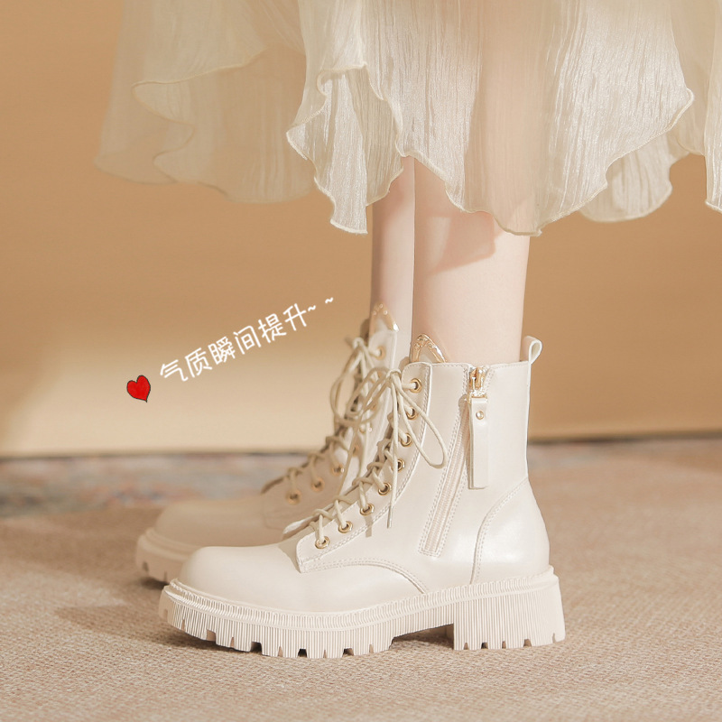 Gomeini New Autumn and Winter Boots Women's Cat Ear Thick-Soled Women's Boots White Short Boots 6203-3