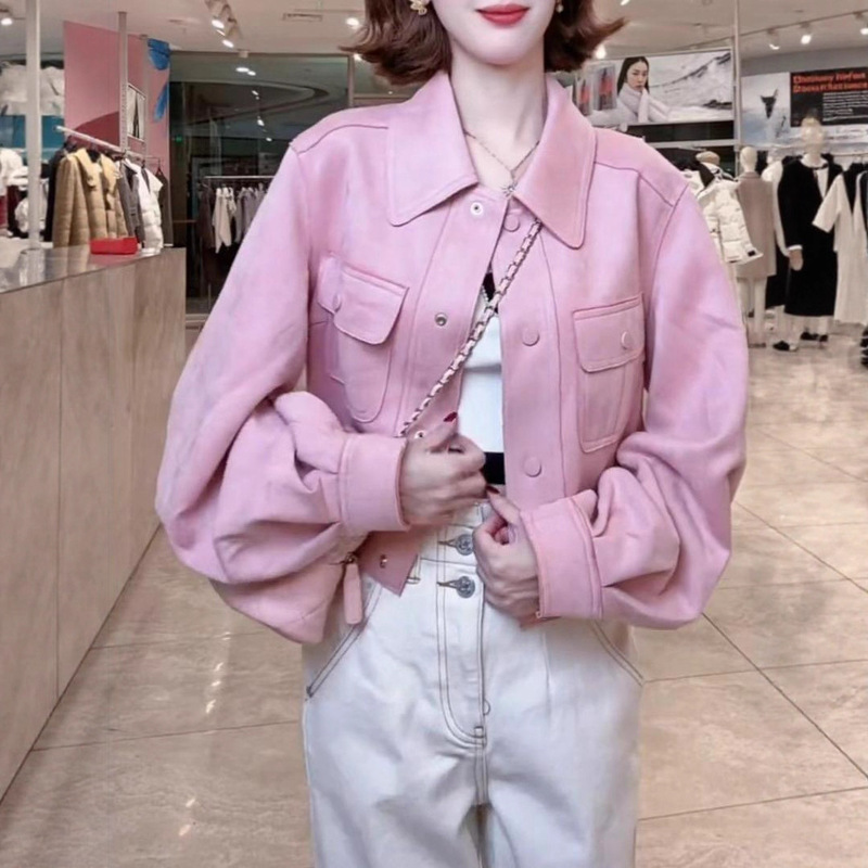 Lapel Suede Jacket for Women 2025 Autum New Style Petite Fashion Versatile Casual Short Jacket Top Trendy