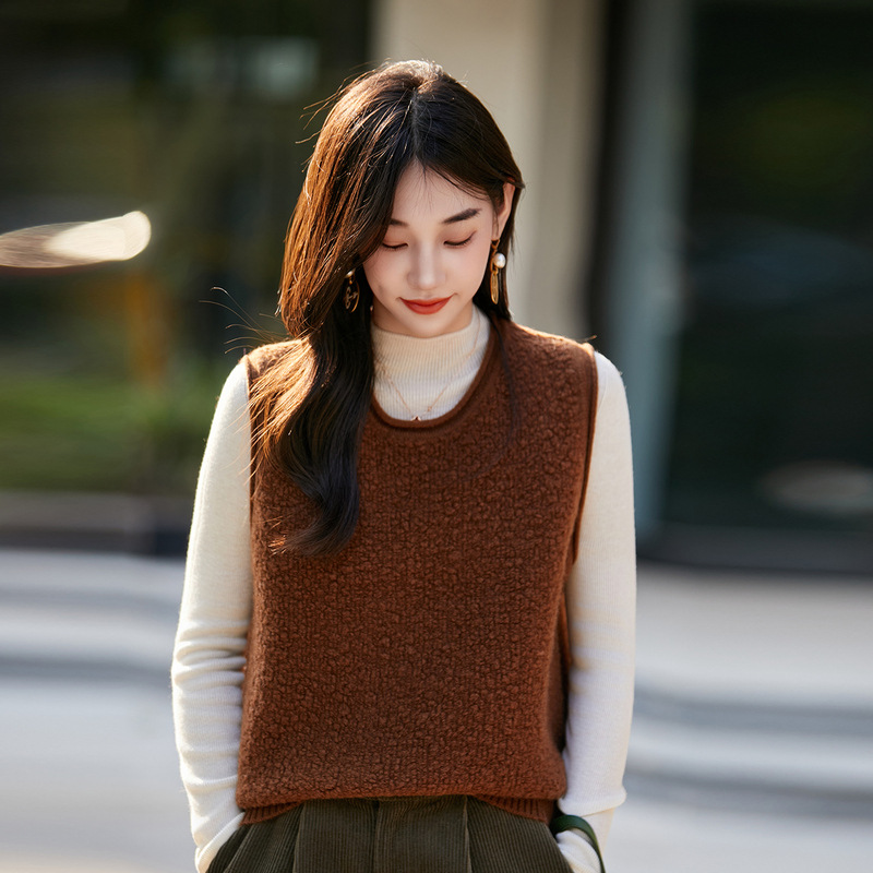 Round Neck Woolen Sweater for Women, New Loose Slimming Look Sleeveless Knitted Bottoming Shirt, Pullover Vest, Sweater, Cashmere Sweater Vest