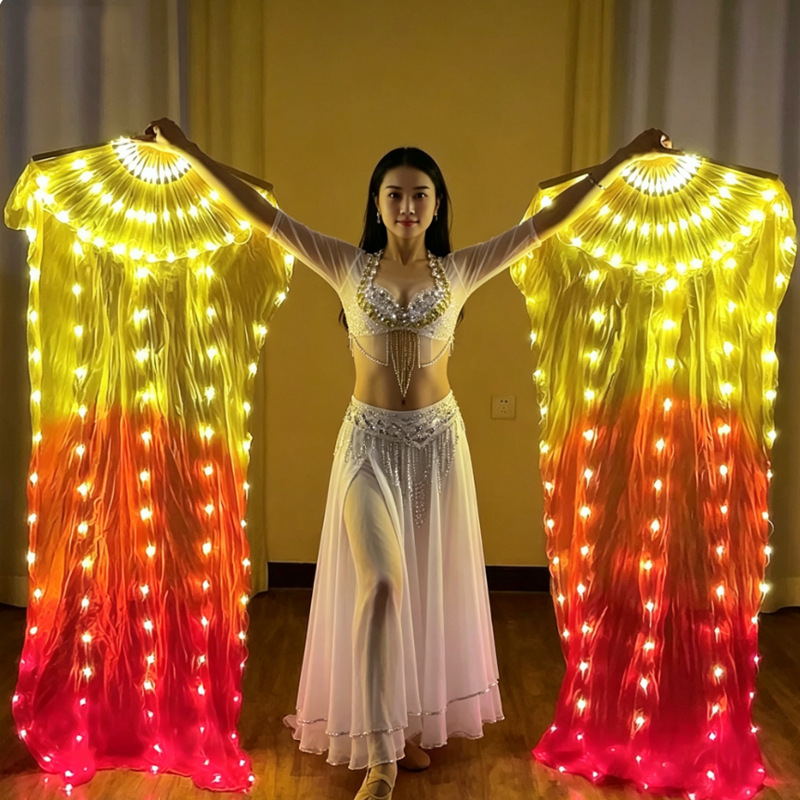 Abanico de Danza LED de Bambú de Doble Cara Luminoso para Escenario y Danza