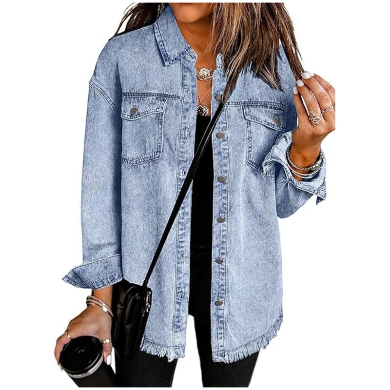 2025 European and American Cross-Border Sales Amazon New Style Raw Edge Shirt Denim Casual Loose Jacket Shirt