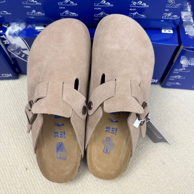 In-stock genuine leather Birkenstock sandals for couples, new model, closed-toe slip-on lazy shoes for outdoor wear