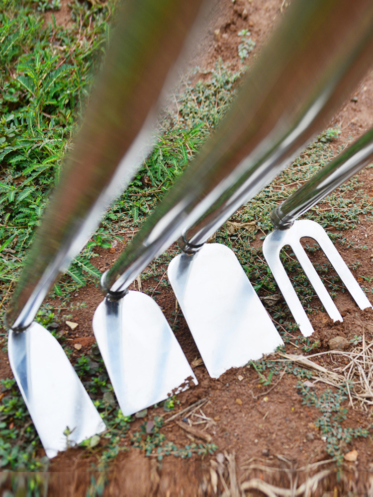 acero completo azada de acero inoxidable de doble propósito plantación de verduras y flores domésticas azada pequeña agrícola rastrillo azada al aire libre herramientas agrícolas de excavación