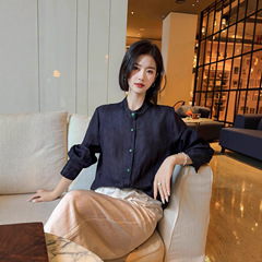 南油批发2025年春季新款 麻布斜纹上衣女款衬衫 休闲时尚百搭简约