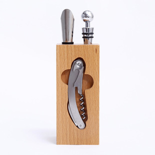 Wine Bottle Opener suit 5 Piece Set Wooden Base Household Wine Bottle Opener Tools Wine Wooden Rack Wholesale