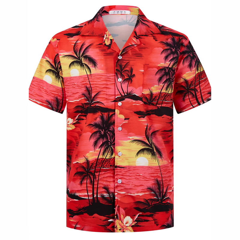 Summer Fashion Men's Hawaiian Shirt Short Sleeve Button Coconut Tree 3D Print Casual Beach Aloha Antibacterial