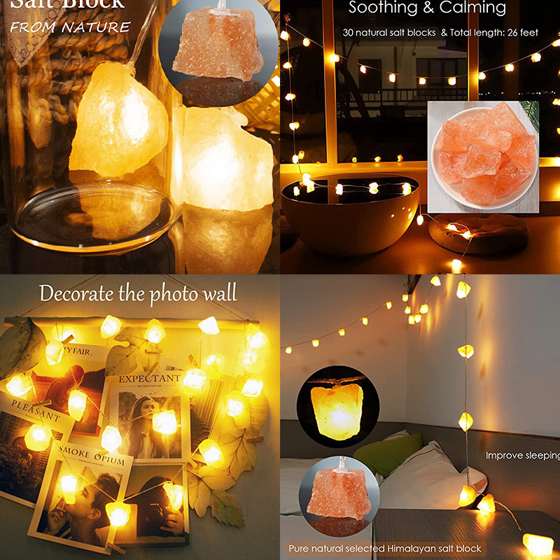 Crystal salt lamp LED string lamp Himalayan Rose salt lamp salt crystal lamp night light decorative string lamp USB salt stone lamp