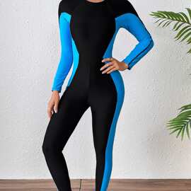 2025年欧美跨境连体泳衣专业潜水服冲浪服长袖拉链运动款女士泳装